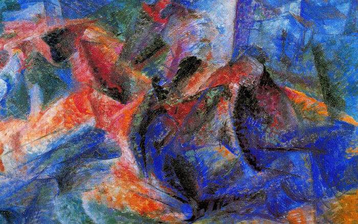 Häst, ryttare och hus. Umberto Boccioni