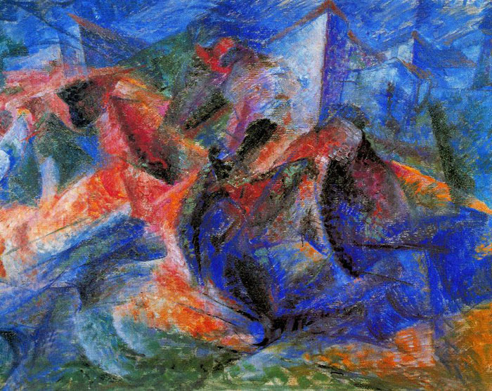 Häst, ryttare och hus. Umberto Boccioni