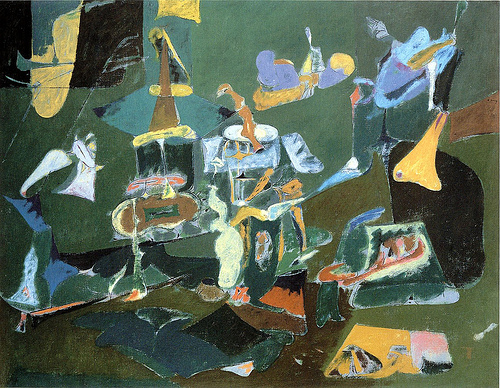Mörk grön målning. Arshile Gorky.