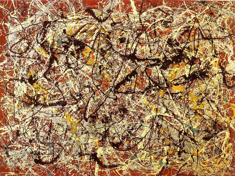 Mural on indian red ground. Jackson Pollock